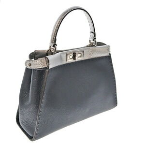 Fendi Selleria Peekaboo Ginza Handbag Bag Leather Navy Blue Metallic